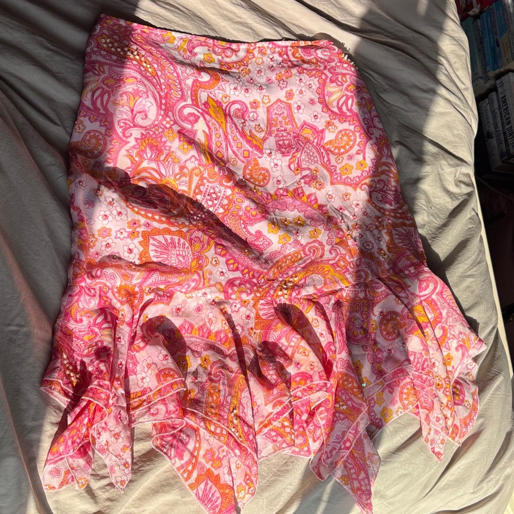 Silk Pink and Orange Paisley Skirt